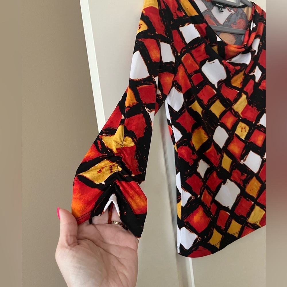 Premise Vibrant Multicolor Cowl Neck Blouse Women’s Size Medium - Picture 7 of 14